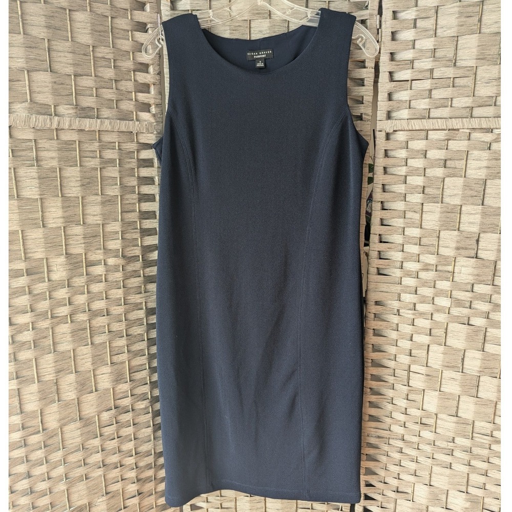 Susan Graver Sheath Dress Navy Blue Sleeveless Textured Knit Sm Chic Minimalist